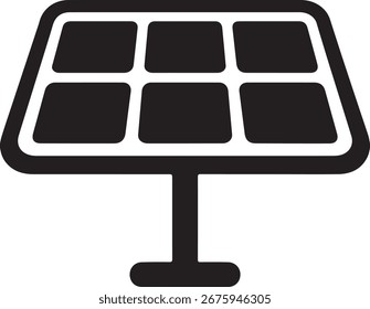 Black and white solar panel icon with six rectangular cells and a supporting base