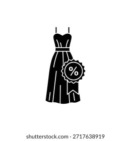 Black and white solid formal dress icon with attached sale or discount tag