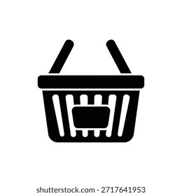 Icono sólido blanco y negro de la cesta de la compra al por menor