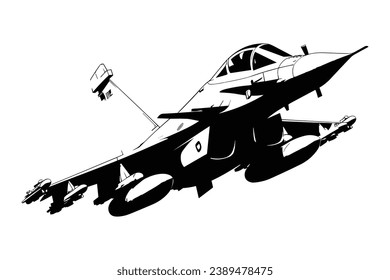 Silueta sólida blanca y negra de un avión de combate, vector de un avión de combate, vector de la silueta de un avión de combate negro,