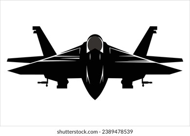 Silueta sólida blanca y negra de un avión de combate, vector de un avión de combate, vector de la silueta de un avión de combate negro,