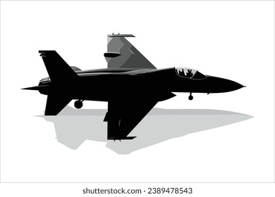 Silueta sólida blanca y negra de un avión de combate, vector de un avión de combate, vector de la silueta de un avión de combate negro,