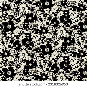 black and white a solid simple big and small hibiscus flower pattern with white background, vector illustration digital image for textile or wrapping paper printing factory