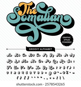 Black and White The Somalian script Retro Groovy Vintage Display bold Font alphabet