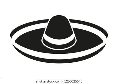 Black and white sombrero silhouette. Fiesta carnival clothing. Mexico theme vector illustration for icon, stamp, label, badge, certificate, leaflet, poster, brochure or banner decoration