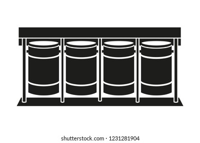 Black and white sorting trash bins silhouette. Eco friendly recycling garbage can. Waste disposal themed vector illustration for icon, logo, stamp, label, emblem, certificate or banner decoration