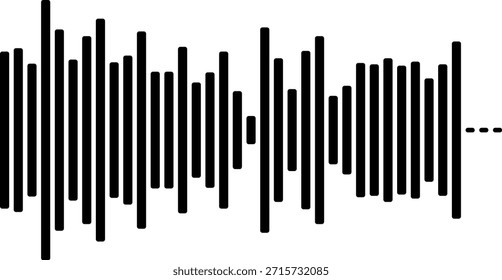 Black and white sound wave visualization, audio waveform graphic representation of a voice recording or music track, abstract digital signal processing concept