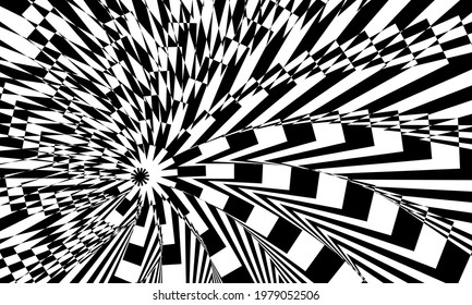 black and white space background with star and enchanting patterns in op art style
