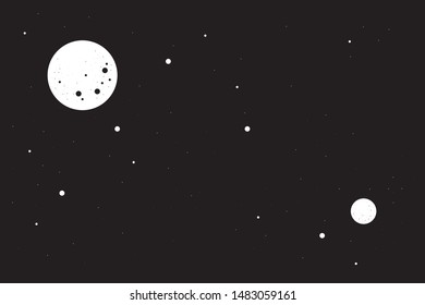 Black and white space planets illustration