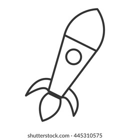 black and white space rocket with circle over isolated background, travel concept, vector illustration 