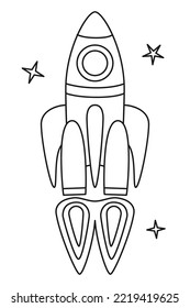 Black and white spaceship launching to the stars. Business startup concept Science exploration themed vector illustration for icon, emblem, poster, site or article decoration