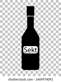 Black and white sparkling wine bottle with german text 