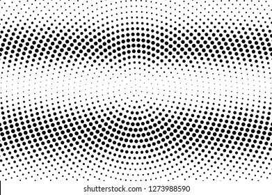 Black and white sparse halftone. Horizontal dotted gradient. Vintage effect vector texture. Retro dotted overlay. Monochrome halftone background or foreground. Perforated surface for cartoon design