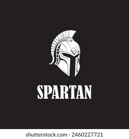 A Black and White Spartan Helmet Logo on a Dark Background 