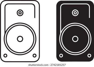 Black and white speaker with rounded corners and circles for audio sound music
