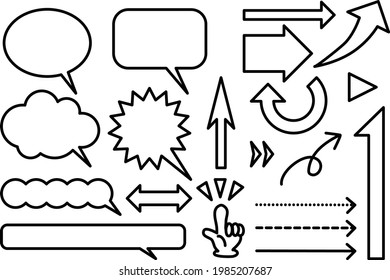 Black and white speech balloon and arrow set