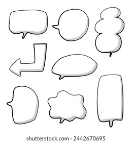 Black and white speech bubble balloon, icon sticker memo keyword planner text box banner, flat vector illustration design isolated