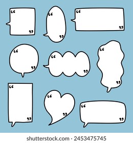 Black and white speech bubble balloon with quotation marks, icon sticker memo keyword planner text box banner, flat vector illustration design isolated