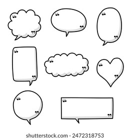 Black and white speech bubble balloon with quotation marks, icon sticker memo keyword planner text box banner, flat vector illustration design isolated