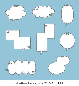 Schwarz-Weiß-Sprechblasen-Ballon mit Anführungszeichen, Icon Aufkleber Memo Schlagwort Planer Textfeld Banner, flache Vektorillustration Design isoliert