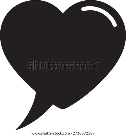 Black and white speech bubble with a heart shape on the right side communication