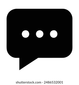 Black and white speech bubble icon with three dots. Vector illustration