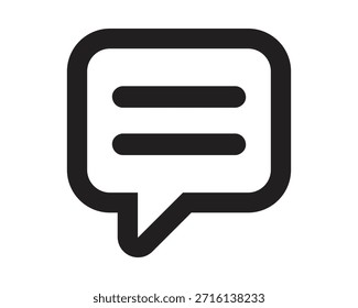 Schwarz-Weiß-Sprechblasen-Symbol mit Textzeilen für Messaging- und Kommunikationsschnittstellen - Hochwertiges Vektorgrafik-Stockbild