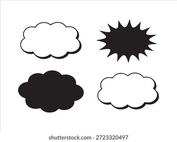 Black and white speech bubble shapes and starburst thought bubble comic cartoon