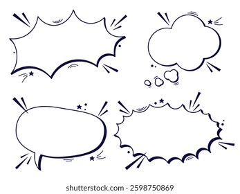 Black and white Speech bubbles. Empty four clouds.