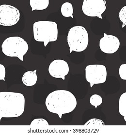 Black and white speech bubbles seamless pattern. Vector hand drawn illustration