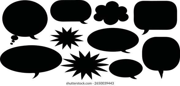 Black and white speech bubbles and starbursts