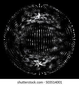 Black and White Sphere Illustration- Abstract Globe Grid on Black Background - Futuristic Vector Design