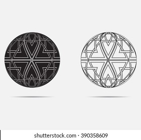 Black and white spheres with triangles.