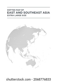 A black and white spherical dot map centered on East Asia. Extra large size.