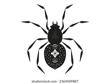 Black and White Spider Silhouette in Flat Style Vector