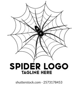 Black and White spider vector logo design.Spider in the web