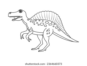 Black and White Spinosaurus Dinosaur Cartoon Character Vector. Coloring Page of a Spinosaurus Dinosaur