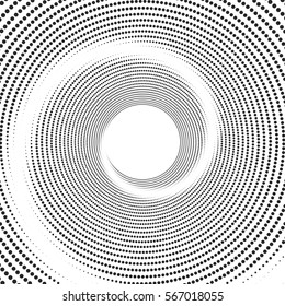 Black and white spiral abstract halftone dots background. Vector illustration