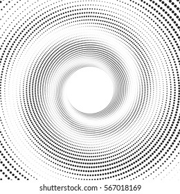 Black And White Spiral Abstract Halftone Dots Background. Vector Illustration