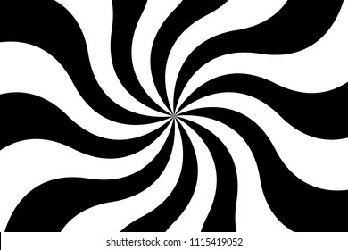Black and white spiral background, swirling radial pattern, abstract vector illustration