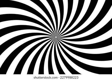 Black, white spiral design vector. Hypnotic swirl background, swirling radial pattern background. Vector illustration for swirl design. Illusion background.