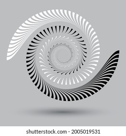 Black and white spiral with lines as yin and yang symbol. Logo or icon for any projects.