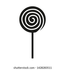 Black and white spiral lollipop. Sweet child treat. Birthday party themed vector illustration for icon, stamp, label, certificate, brochure, gift card, poster, coupon or banner decoration