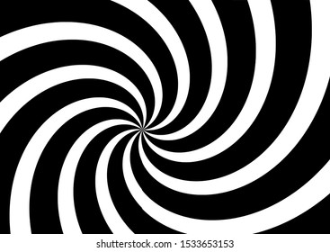 black and white spiral optical illusion background . vector design .