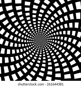 A black and white spiral optical illusion