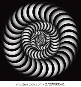 Ilusão óptica espiral em preto e branco com listras concêntricas