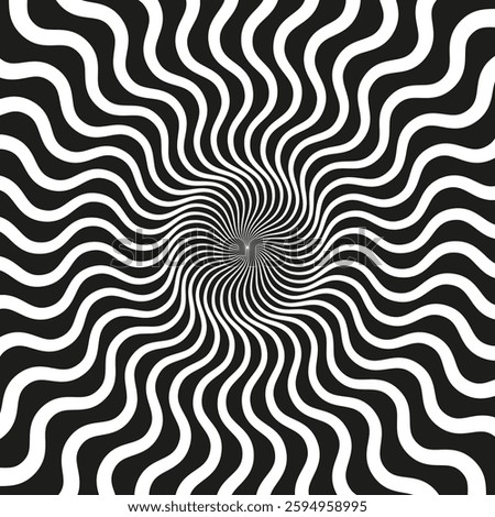 Black white spiral. Optical illusion effect. Abstract hypnotic motion. Vector background.