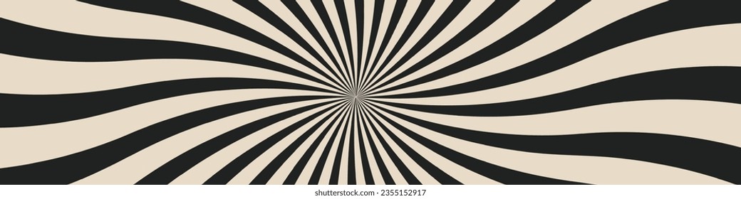 Black and white spiral pattern hypnosis. Radial vortex with twirling stripes, starburst spin background. Flat vector illustration isolated