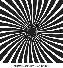 Black and white spiral ray background vintage design. Retro sunburst banner. Vector illustration.