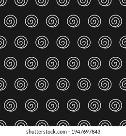 Patrón De La Espiral Negra Y Blanca Sin Margen. Textura interminable monocroma oscura. Muchos Fondos De Escritorio Redondo Resumen De Swirls. Formas Aisladas En Filas. Antecedentes De Estilo Zen Art. Ilustración vectorial. 